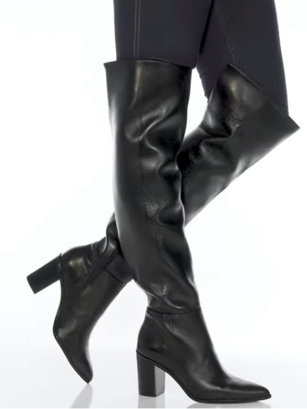 Schutz Mikki Black Leather Over The Knee Tall Block Heel Boots Size 9.5 NEW